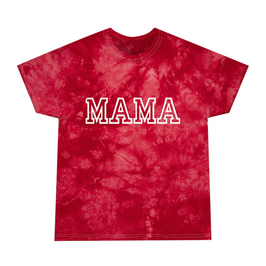 Varsity Mama Tie Dye Mama Shirt White font Red Shirt