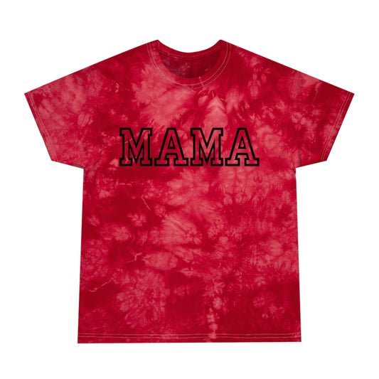 Varsity Mama Tie Dye Mama Shirt Black font Red Shirt