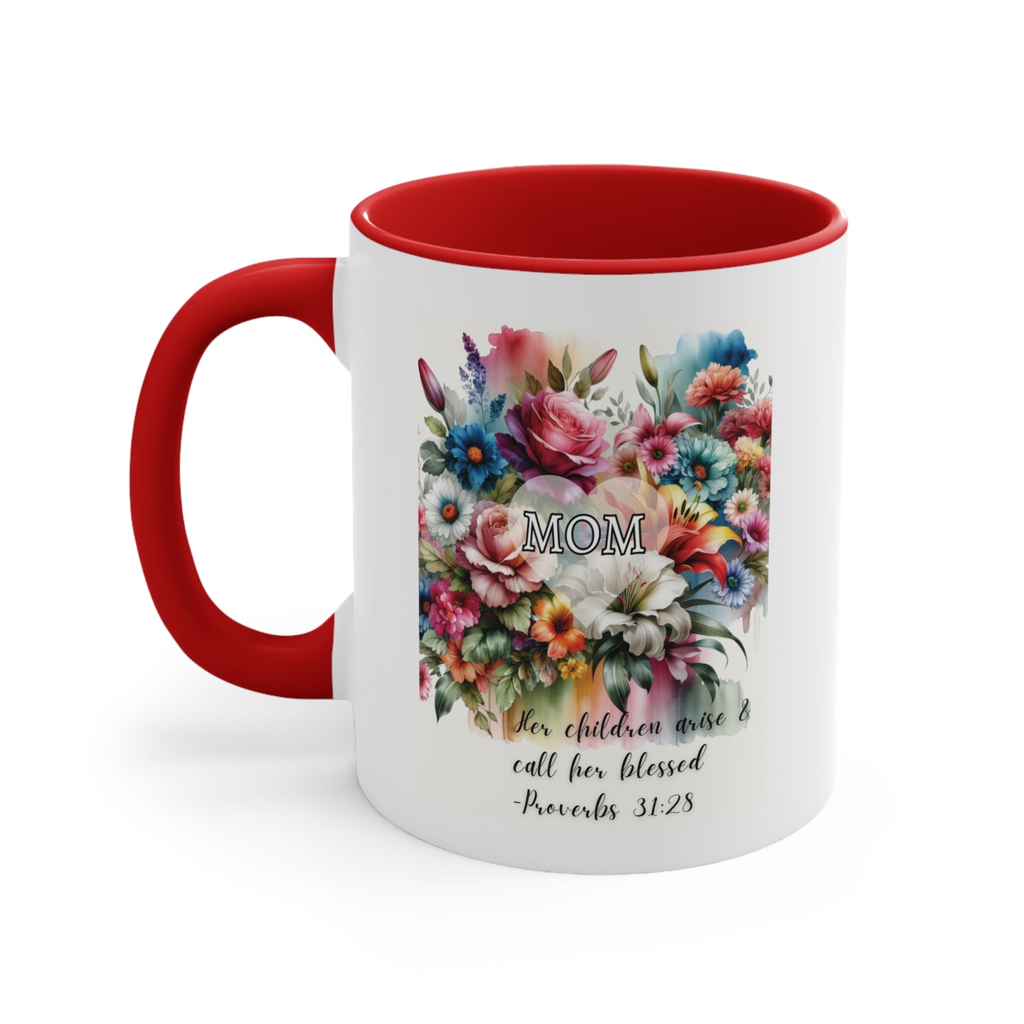 Watercolor Flowers Mom Accent Coffee Mug, 11oz, Bible Verse