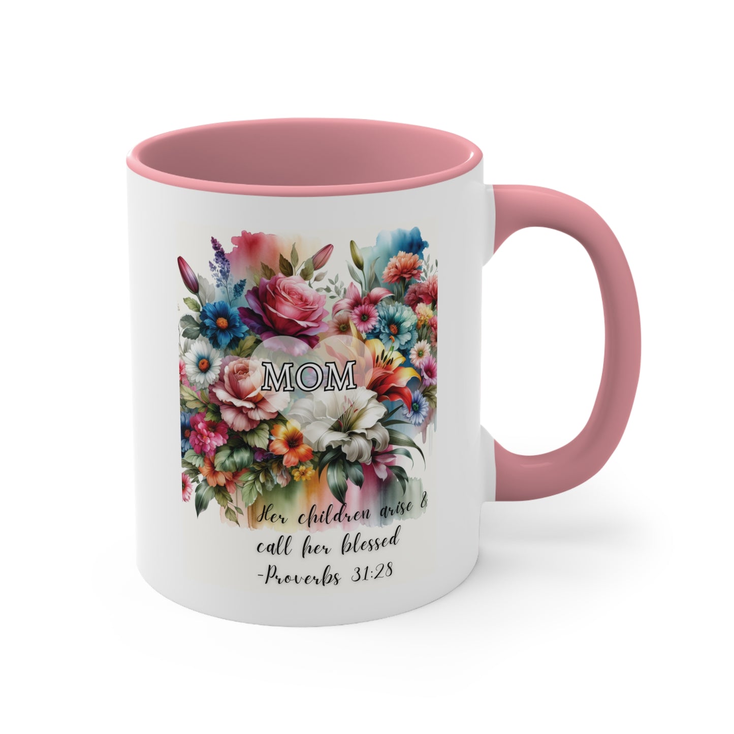 Watercolor Flowers Mom Accent Coffee Mug, 11oz, Bible Verse