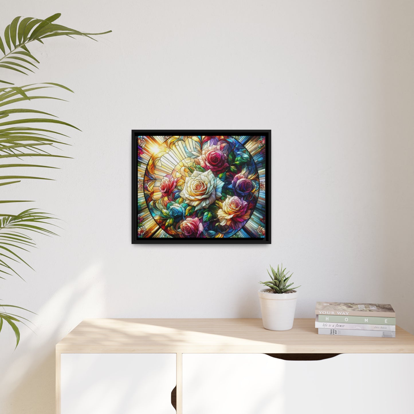 Circle of Roses Print on Matte Canvas, with Black Pinewood Frame
